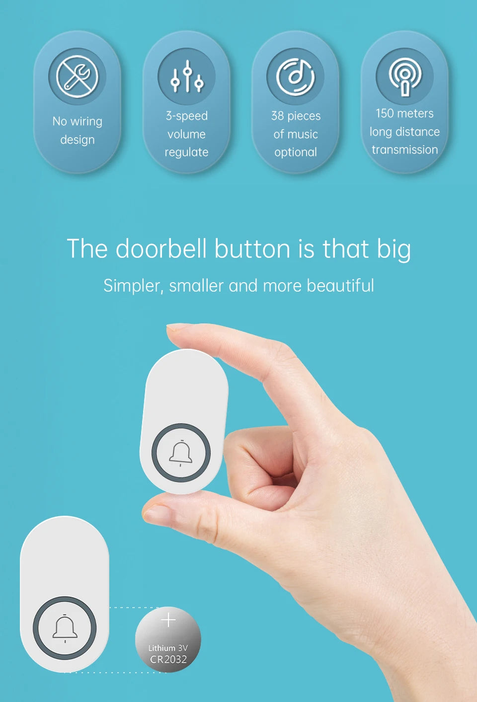 Outdoor Wireless Doorbell Waterproof