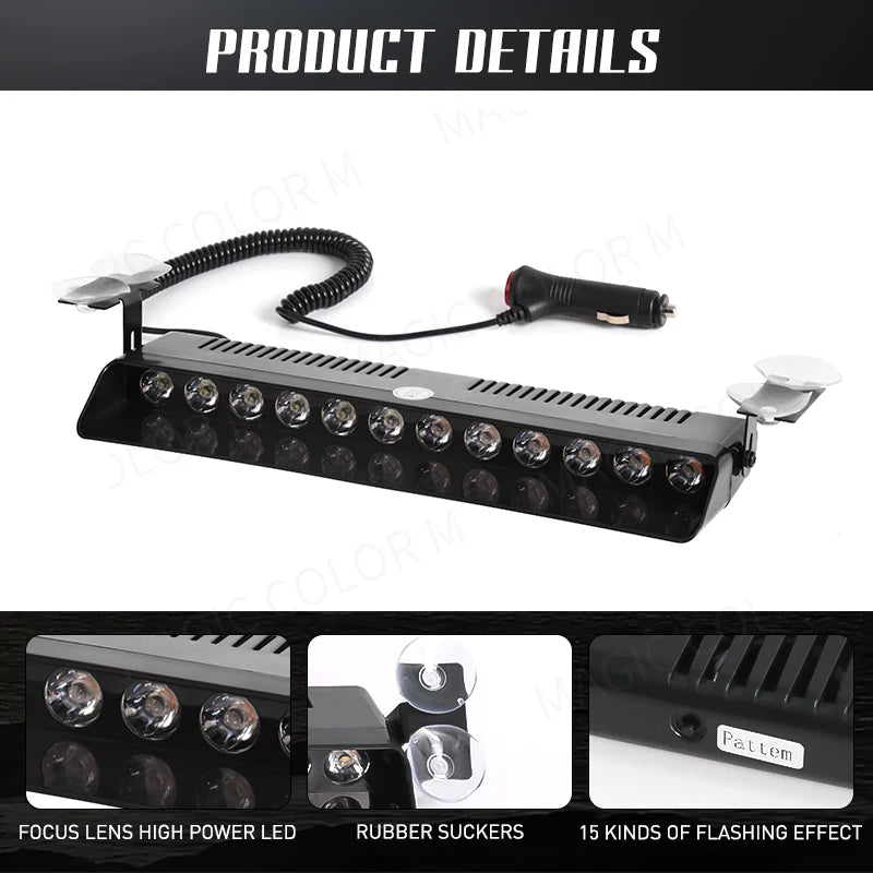 12 LED Car Strobe Light Flash Warning Signal Waterproof