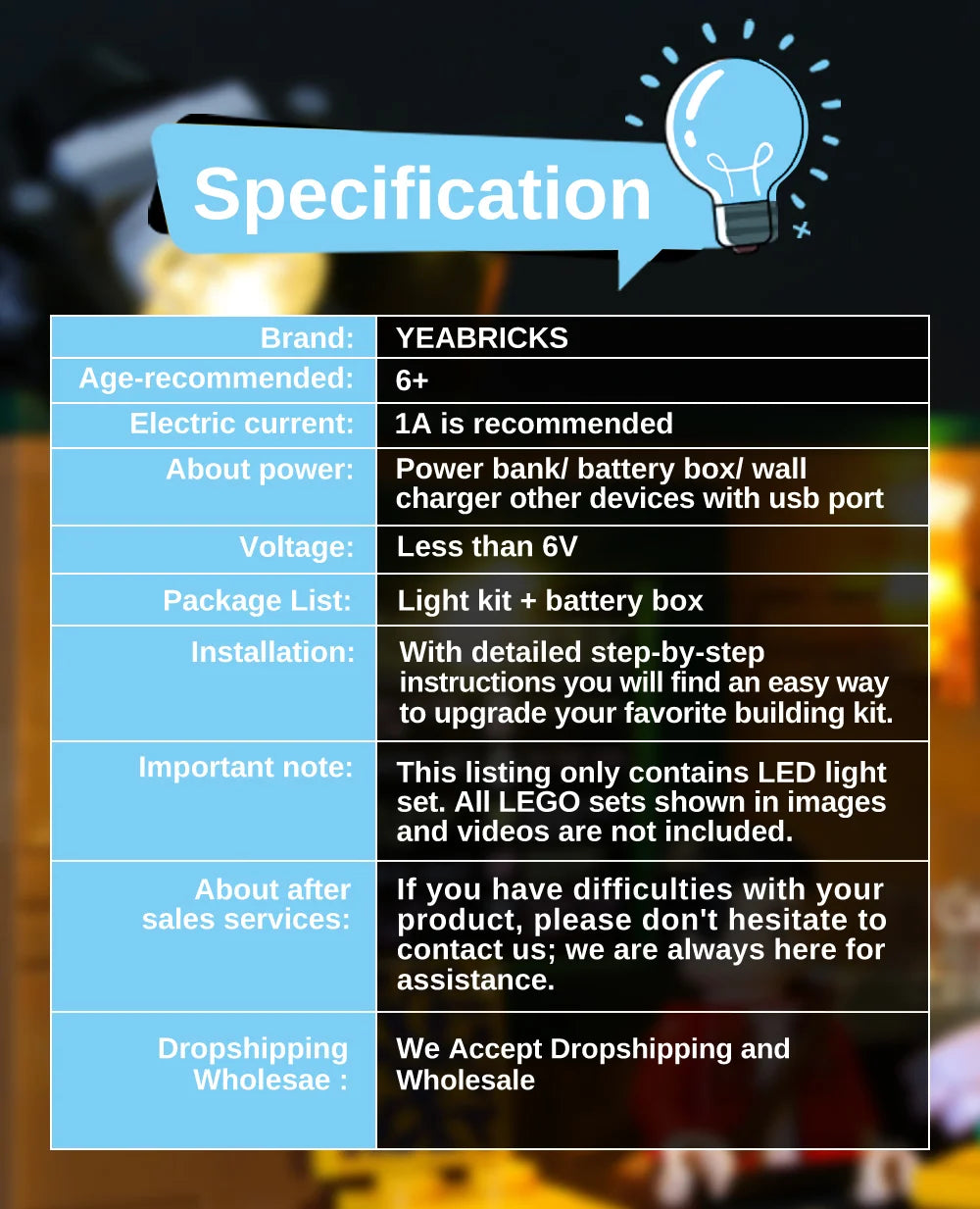 YEABRICKS LED Light Kit Toys for Childrenyeabricks led light kit toysy