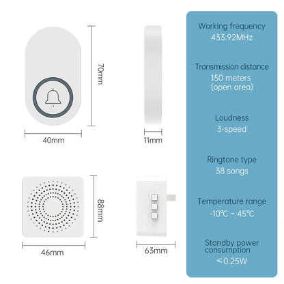 Outdoor Wireless Doorbell  Waterproof
